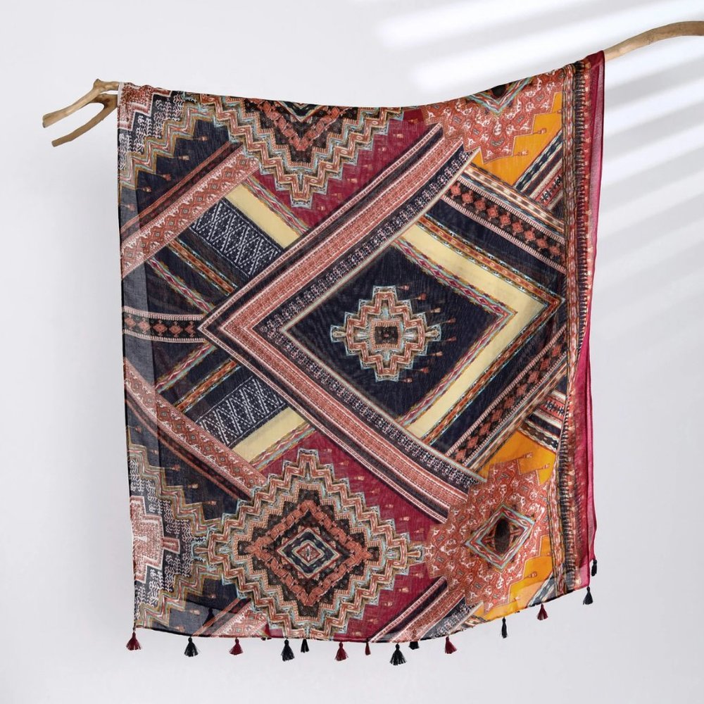 Multicolor Ethnic Style Geometric Print Summer Scarf Shawl for Women Head Wraps